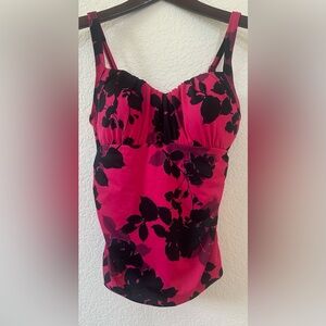 LAND'S END Magenta Floral Tankini Swim Top SZ 10 Shelf Bra